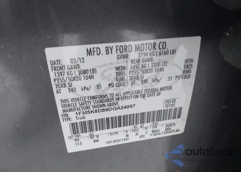 2013 Ford Explorer Xlt z USA, uszkodzony, nr VIN 1FM5K8D89DGA24997